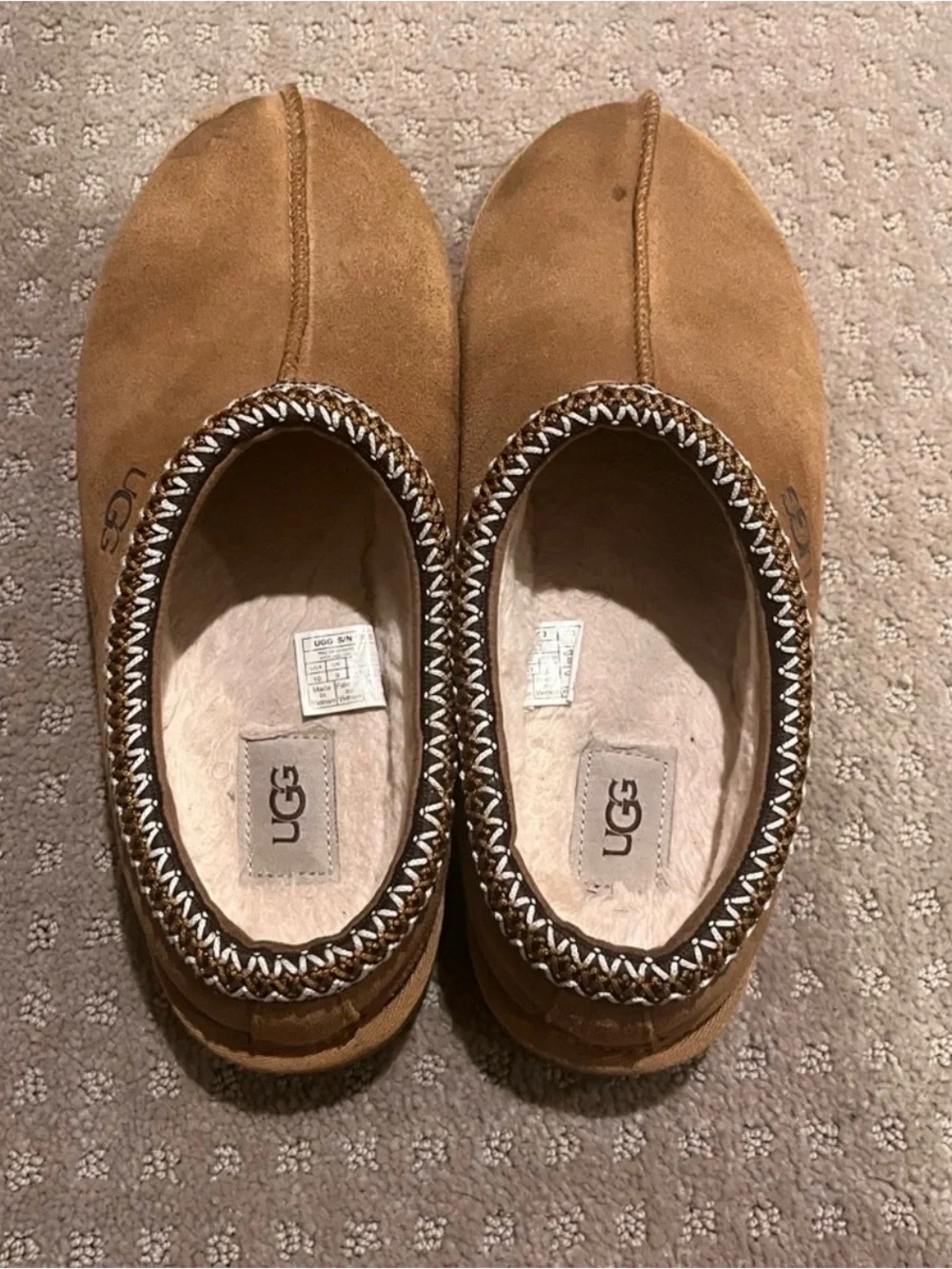 UGG Chestnut Suede Braided-Trim Slip-On Slippers